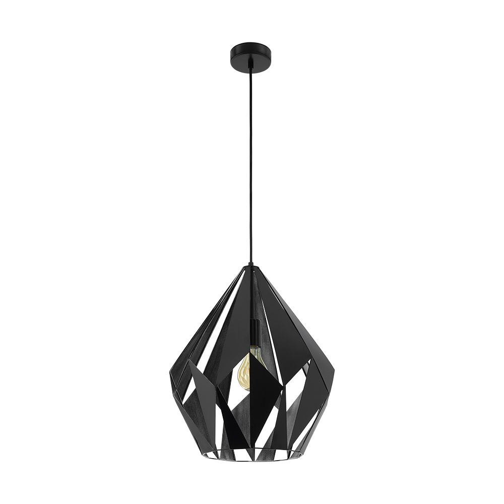 1 LT Pendant w/ Black Finish & Black w/ Silver Interior Geometric Metal Shade