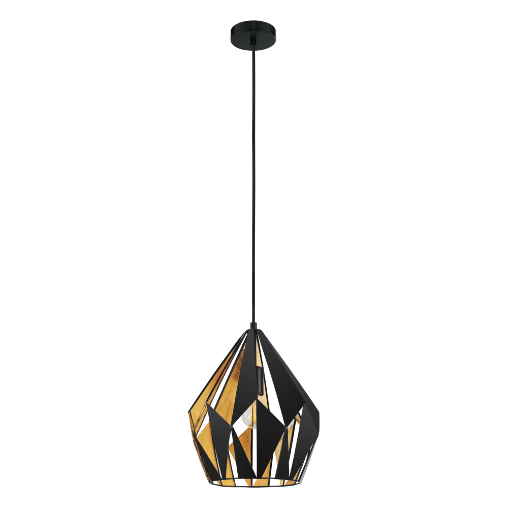 1 LT Pendant w/ Black Finish & Black & Gold Leaf Shade